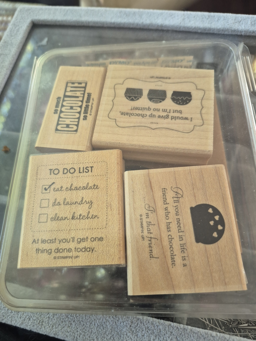Stampin' Up! Wood-Mounted Chocolate & To-Do List Stamp Set - Natural Wood Tone